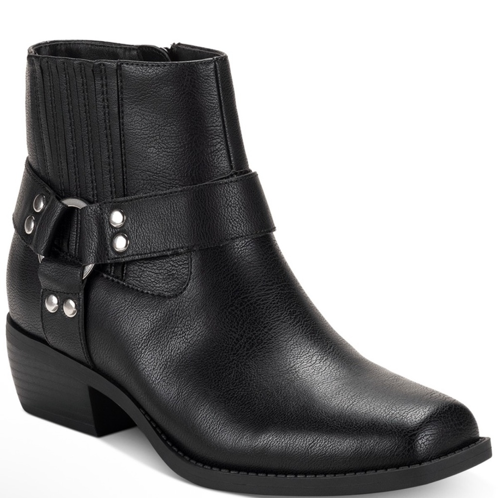 SUN STONE Womens Black Ring Hardware Non-Slip Zip-Up Leather Booties